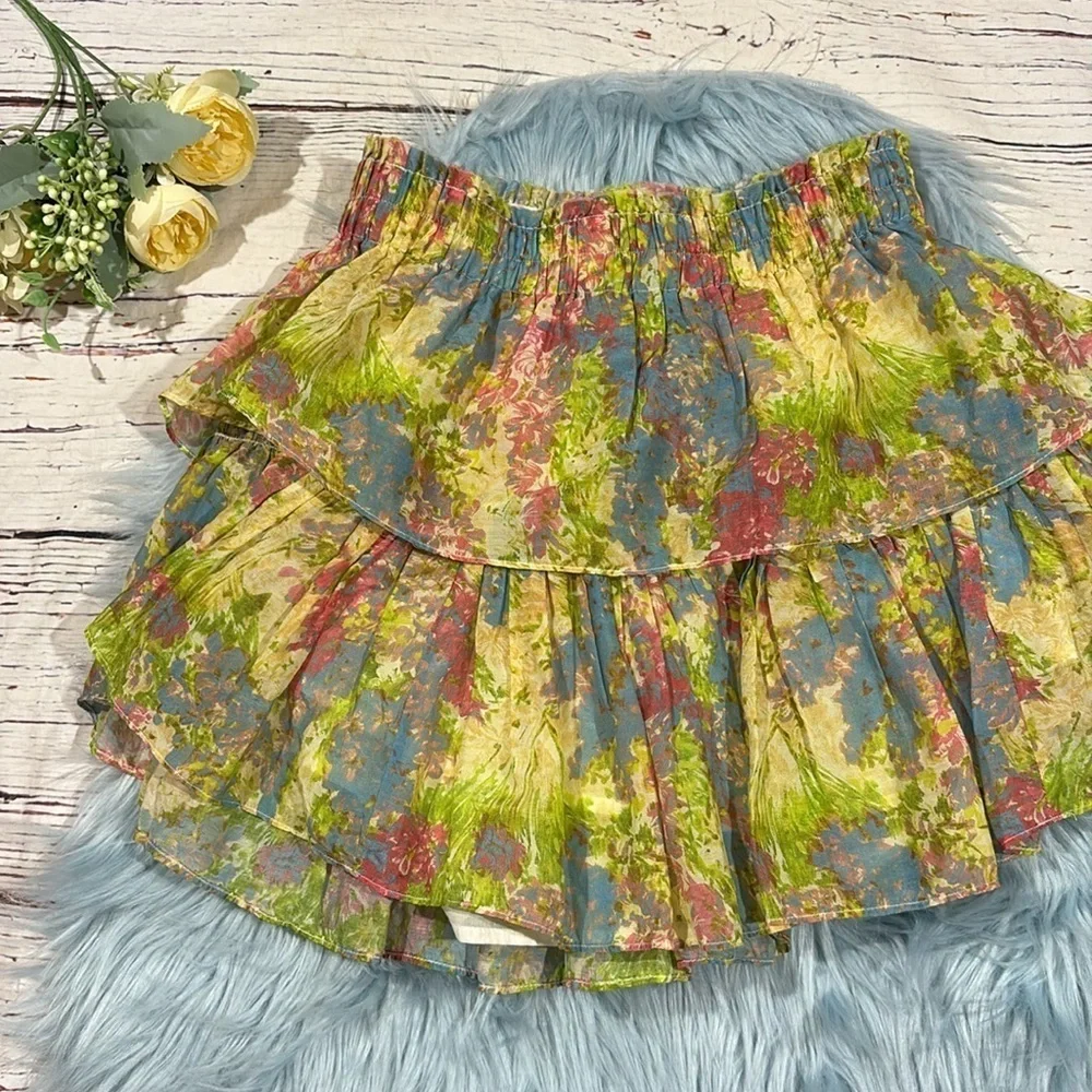 LoveShackFancy Ruffle Mini Skirt in Pastel Fields